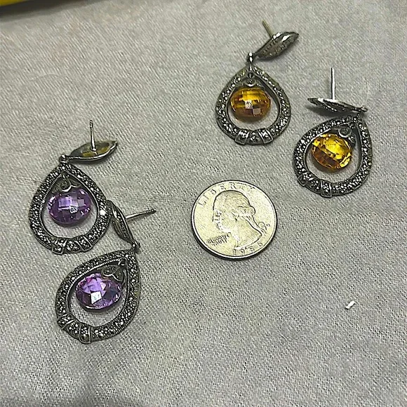 💎 Silvery Dangly Gemstone Earrings vintage - sold separately! - Picture 6 of 12